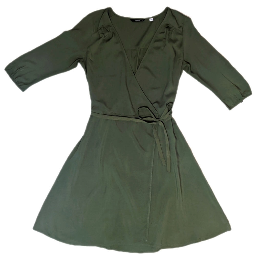 ONLY Wrap Dress Olive 3/4 length sleeve Size 36 - Picture 1 of 5